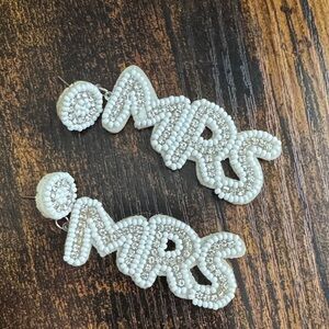 White Beaded MRS Earrings